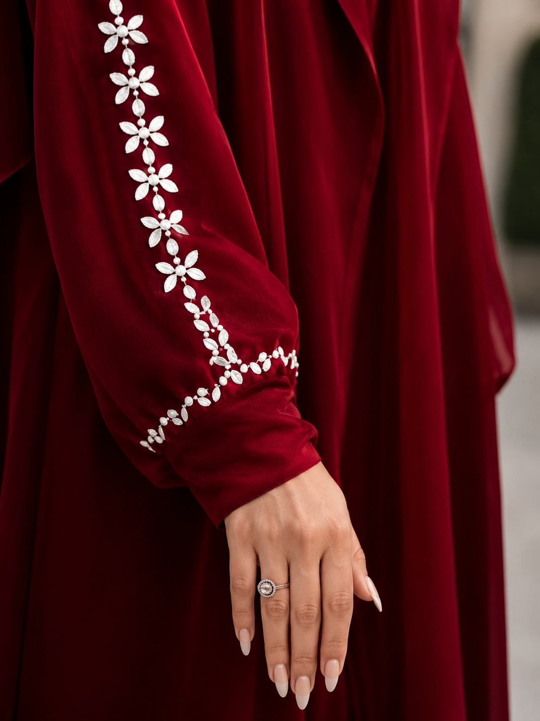**Velours de Lava Abaya by Hayah Collection | Luxury Burgundy Velvet Abaya for Women**