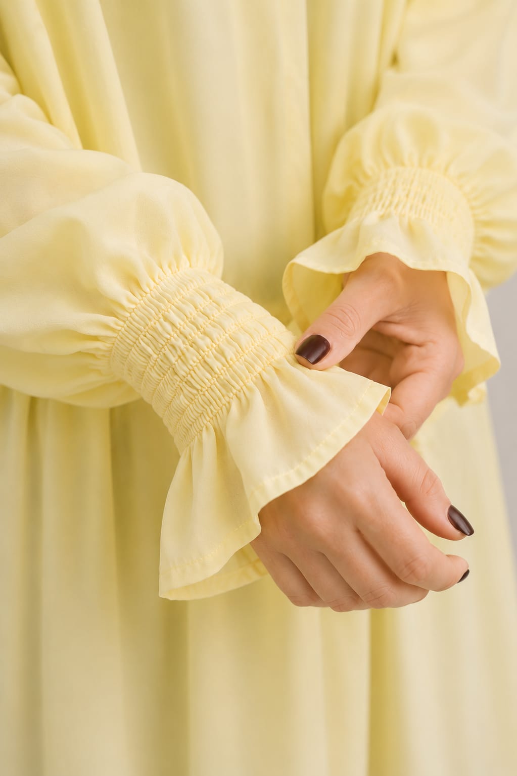 2 Pice Pastel Yellow Smocked Cuff Kimono Shrug for Women  | HAYAH Collection